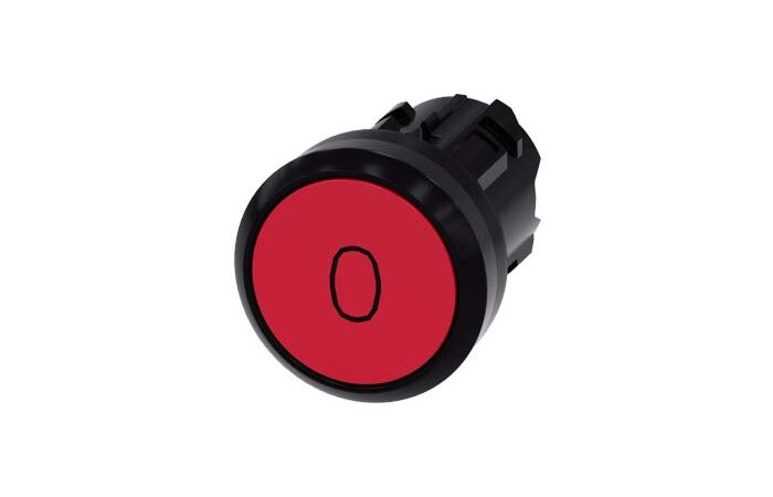 SIEMENS Tlačítko, 22 mm, kulaté, plast, červené, popisek O, knoflík stiskací