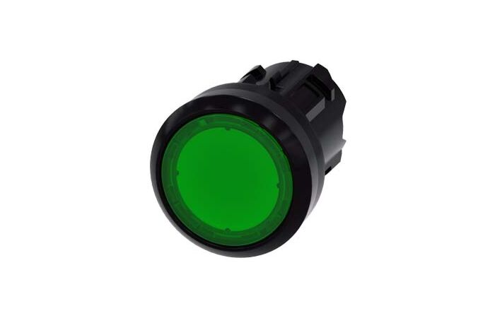 SIEMENS Tlačítko, osvětlené, 22 mm, kulaté, plast, zelená, knoflík stiskací