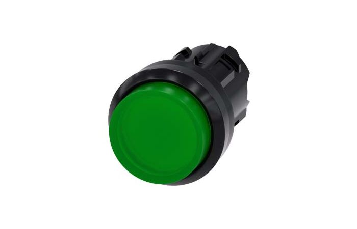 SIEMENS Tlačítko, osvětlené, 22 mm, kulaté, plast, zelená, knoflík stiskací