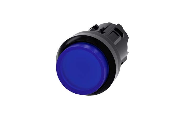 SIEMENS Tlačítko, osvětlené, 22 mm, kulaté, plast, modré, knoflík stiskací