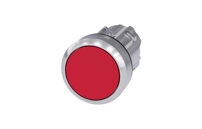 SIEMENS Tlačítko, 22 mm, kulaté, kov, s vysokým leskem, červená, knoflík stiskací