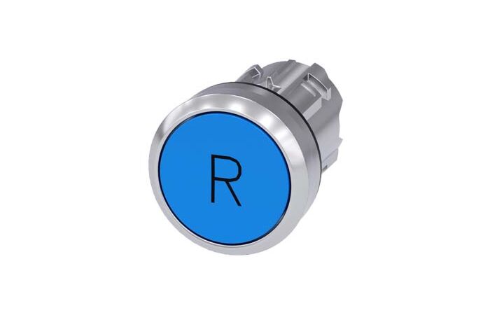 SIEMENS Tlačítko, 22 mm, kulaté, kov, s vysokým leskem, modré, popisek R knoflík stiskací