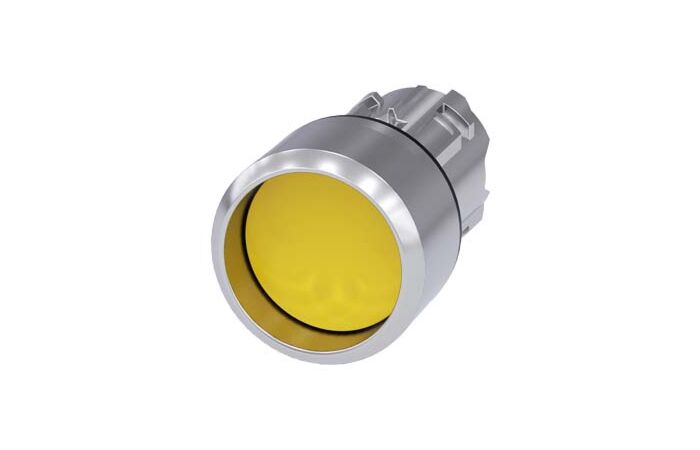 SIEMENS Tlačítko, 22 mm, kulaté, kov, s vysokým leskem, žlutá barva, čelní kroužek