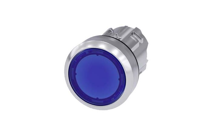 SIEMENS Tlačítko, osvětlené, 22 mm, kulaté, kov, s vysokým leskem, modré, knoflík stiskací