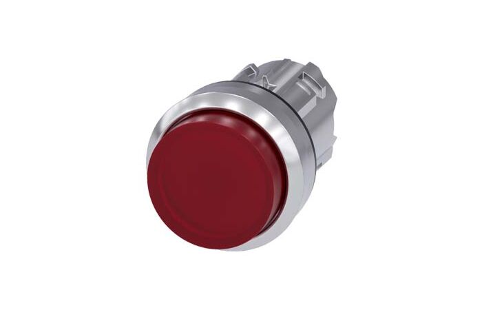 SIEMENS Tlačítko, osvětlené, 22 mm, kulaté, kov, s vysokým leskem, červené, knoflík stiskací