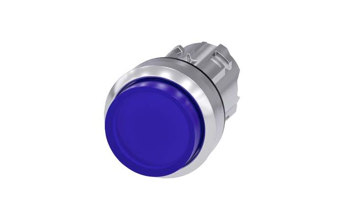 SIEMENS Tlačítko, osvětlené, 22 mm, kulaté, kov, s vysokým leskem, modré, knoflík stiskací