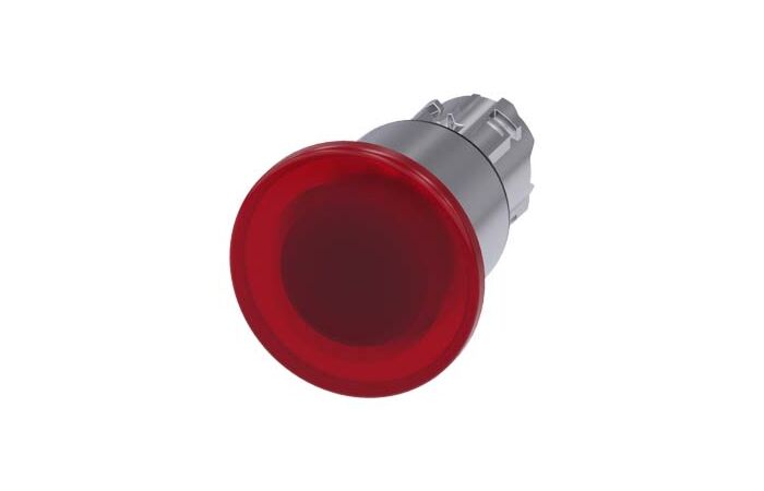 SIEMENS Tlačítko hřibové, osvětlené, 22 mm, kulaté, kov, s vysokým leskem, červená, 40 mm