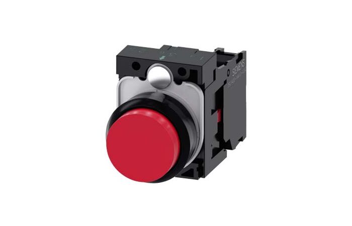 SIEMENS Tlačítko, 22 mm, kulaté, plast, červená, knoflík stiskací, 1 NC