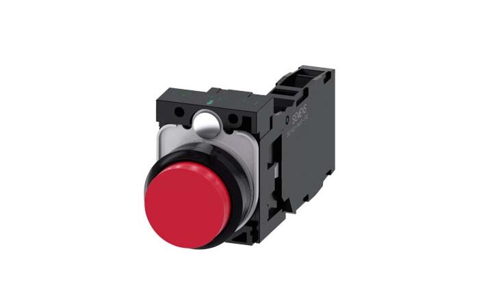 SIEMENS Tlačítko, 22 mm, kulaté, plast, červená, knoflík stiskací, 1 NO + 1 NC