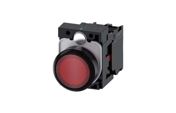 SIEMENS Tlačítko, osvětlené, 22 mm, kulaté, plast, červená, 1 NC, AC/DC 24V