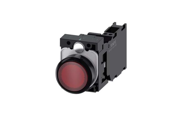 SIEMENS Tlačítko, osvětlené, 22 mm, kulaté, plast, červená, 1 NO + 1 NC, AC/DC 24V
