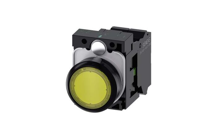 SIEMENS Tlačítko, osvětlené, 22 mm, kulaté, plast, žlutá, 1 NO, AC/DC 24V