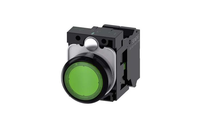 SIEMENS Tlačítko, osvětlené, 22 mm, kulaté, plast, zelená, 1 NO, AC/DC 24V