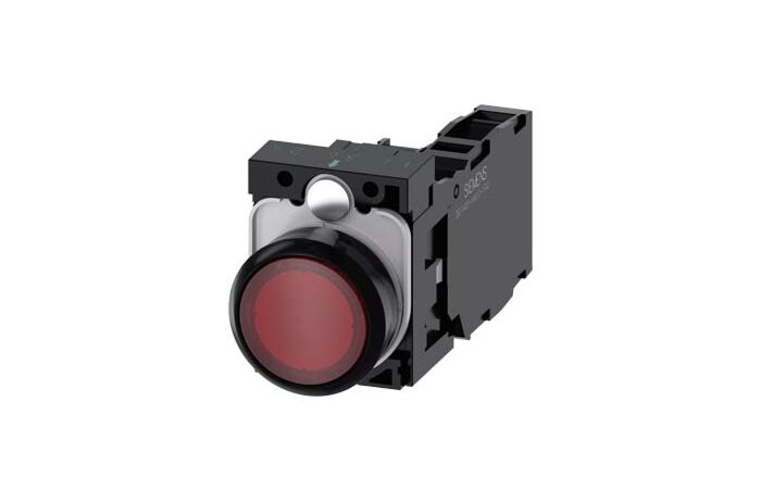 SIEMENS Tlačítko, osvětlené, 22 mm, kulaté, plast, červená, 1 NO + 1 NC, AC110V