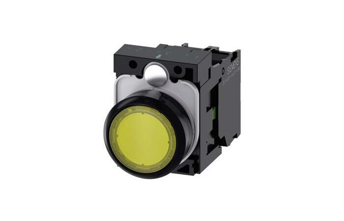 SIEMENS Tlačítko, osvětlené, 22 mm, kulaté, plast, žlutá barva, 1 NO, AC110V