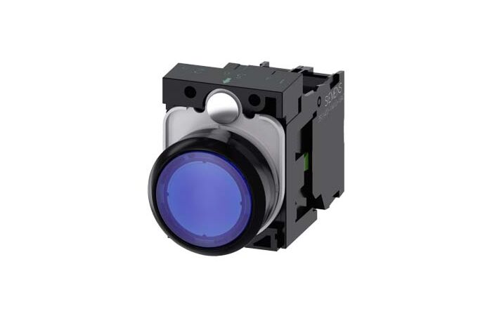 SIEMENS Tlačítko, osvětlené, 22 mm, kulaté, plast, modrá, 1 NO, AC110V