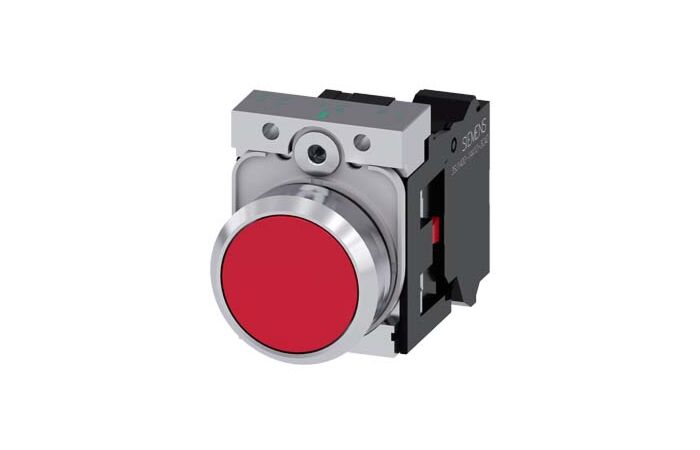 SIEMENS Tlačítko, 22 mm, kulaté, kov, s vysokým leskem, červená, knoflík stiskací, 1 NC