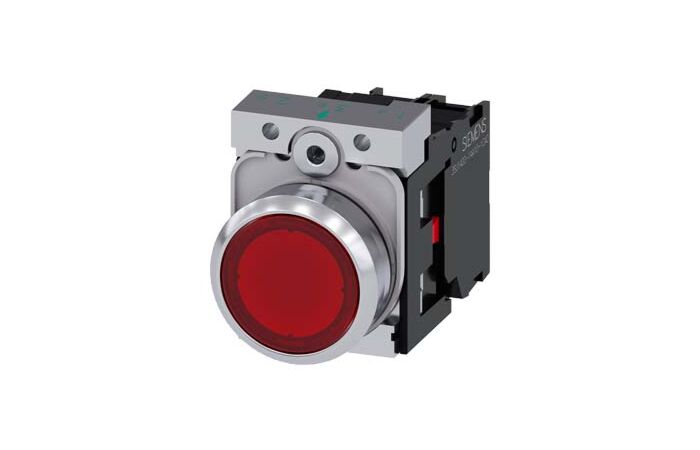 SIEMENS Tlačítko, prosvětlené, 22 mm, kulaté, kov, s vysokým leskem, červené, 1 NC