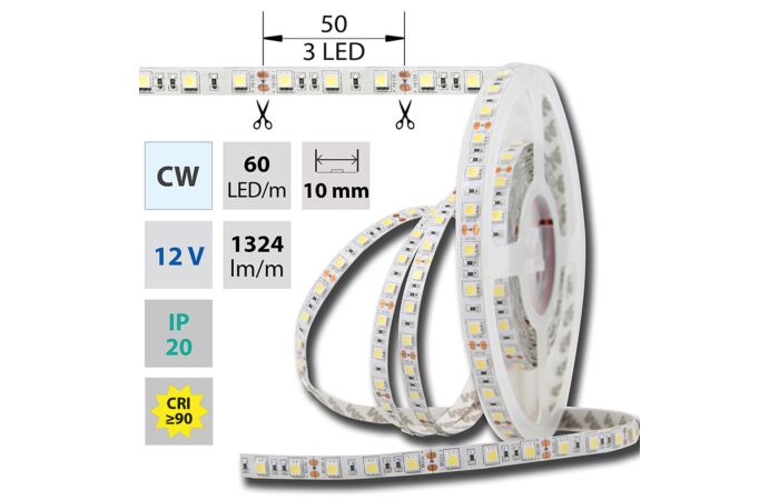 MCLED Pásek LED SMD5050 CW, 60LED/m, 14,4W/m, DC 12V, 1515lm/m, IP20, 10mm, 50m