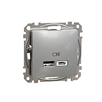 SCHNEIDER Sedna Design & Elements Dvojitá USB A+C nabíječka 2.4A alu