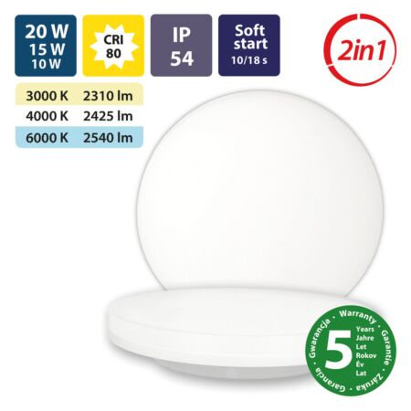 MCLED Svítidlo LED Cebbin R20  10/15/20W 2310lm/3000K 2425lm/4000K 2540lm/6000K, 150°,s přepínáním výkonu, IP54