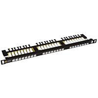 SOLARIX Patch panel UTP 24xRJ45 CAT6 s vyvazovací lištou černý 0,5U 19" High-density