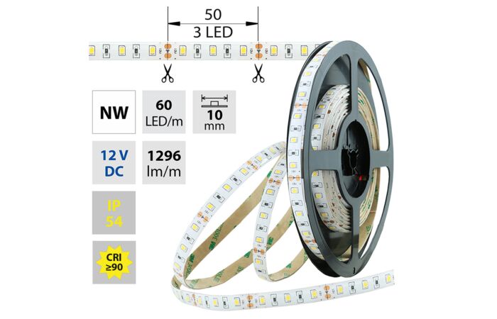 MCLED Pásek LED SMD2835 NW, 60LED/m, 14,4W/m, 1296lm/m, IP54, DC 12V, 10mm, 5m