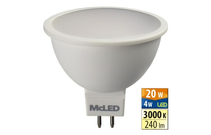 MCLED Žárovka LED 4W-20 GU5,3 3000K 100°