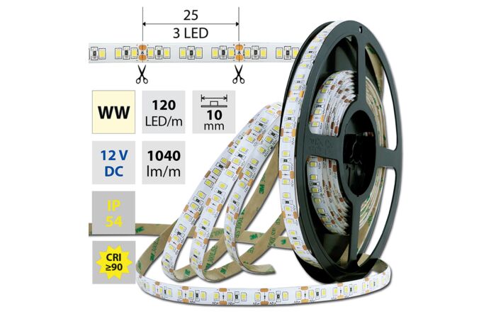 MCLED Pásek LED SMD2835 WW, 120LED/m, 14W/m, 1040lm/m, IP54, DC 12V, 10mm, 5m