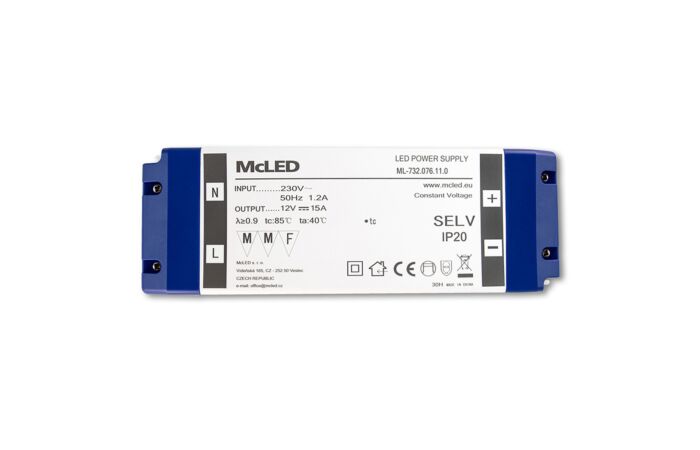 MCLED Napaječ  LED 12V/15A ML-732.076.11.0 IP20, plastové provedení se svorkovnicí