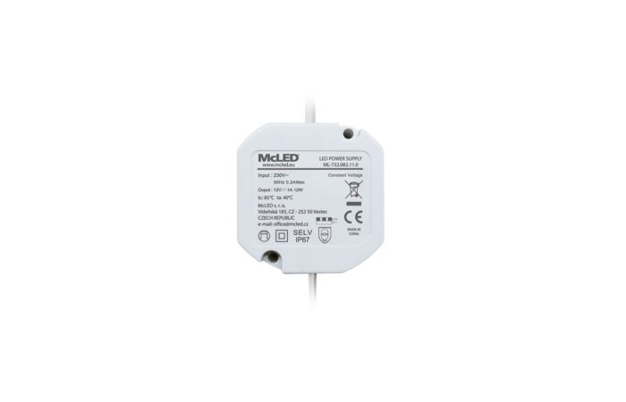 MCLED Napaječ LED DC12V/1A, pro LED pásky 12W, do elektroinstalační krabice, IP67