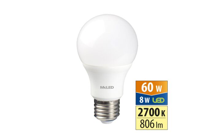 MCLED Žárovka LED 8W-60 E27 806lm 2700K úhel 200°