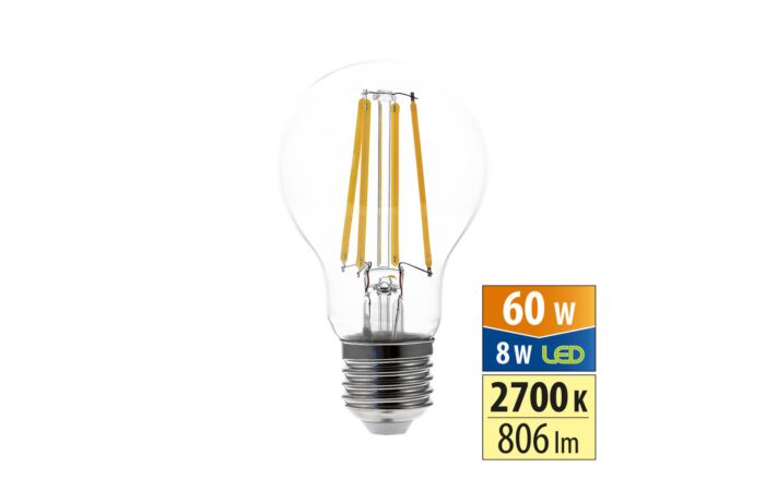 MCLED Žárovka LED 8W-60 E27 2700K 806lm úhel 320°