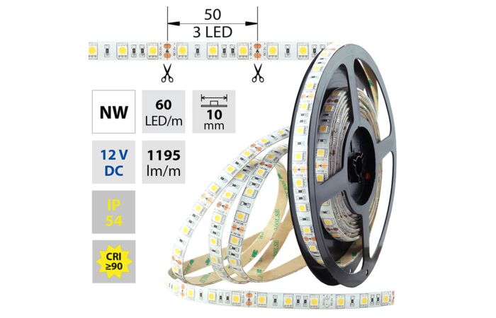 MCLED Pásek LED SMD5050 NW, 60LED/m, 14,4W/m, 1195lm/m, IP54, DC 12V, 10mm, 5m