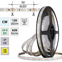 MCLED Pásek LED SMD2835 CW, 120LED/m, 9,6W/m, DC 24V, 630lm/m, CRI90, IP68, 10mm, 5m