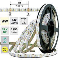 MCLED Pásek LED SMD2835 WW, 120LED/m, 14W/m, 1190lm/m, IP20, DC 24V, 10mm, 50m