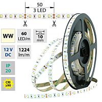 MCLED Pásek LED SMD2835 WW, 60LED/m, 14,4W/m, 1224lm/m, IP20, DC 12V, 10mm, 50m