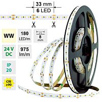 MCLED Pásek LED SMD2216 WW, 180LED/m, 12W/m, 975lm/m, IP20, DC 24V, 8mm, 30m