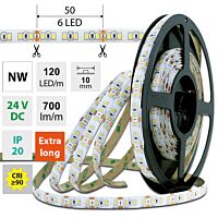 MCLED Pásek LED SMD2835 NW, 120LED/m, 7W/m, DC 24V, 700lm/m, CRI90, IP20, 10mm, 50m