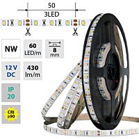 MCLED Pásek LED SMD2835 NW, 60LED/m, 4,8W/m, DC 12V, 430lm/m, CRI90, IP20, 8mm, 5m