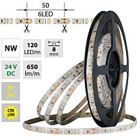 MCLED Pásek LED SMD2835 NW, 120LED/m, 9,6W/m, DC 24V, 650lm/m, CRI90, IP54, 8mm, 5m