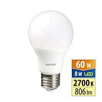 MCLED Žárovka LED 8W-60 E27 806lm 2700K úhel 200°