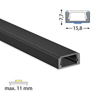 MCLED Profil AL 16x8mm, PG2 přisazený, černý difuzor, komplet, 2m černá