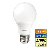 MCLED Žárovka LED 10,5W-75 E27 1055lm 2700K úhel 200°