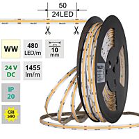 MCLED Pásek LED COB WW, 480LED/m, 15W/m, DC 24V, 1455lm/m, CRI90, IP20, 10mm, 50m