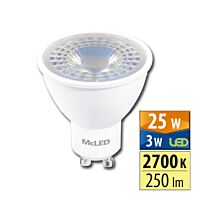 MCLED Žárovka LED 3W-25 GU10 250lm 2700K 38° teplá bílá