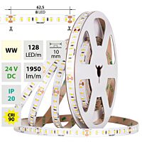 MCLED Pásek LED SMD2835 WW, 128LED/m, 11,5W/m, DC 24V, 1950lm/m, CRI90, IP20, 10mm, 50m