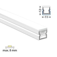 MCLED Profil PA, 12x12mm, vlhkotěsný, přisazený, mléčný difuzor, 2m