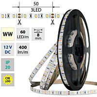 MCLED Pásek LED SMD2835 WW, 60LED/m, 4,8W/m, DC 12V, 400lm/m, CRI90, IP20, 8mm, 50m