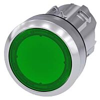 SIEMENS Tlačítko, osvětlené, 22 mm, kulaté, kov, s vysokým leskem, zelené, knoflík stiskací